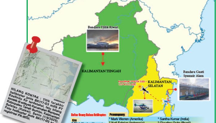 Helikopter Tujuan Palangka Raya Diduga Jatuh di Tanah Bumbu